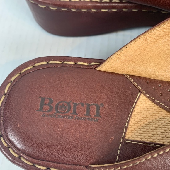 Born Criss Cross Leather Platform Wedge Sandal Womens 8M Brown Open Toe Slip On - Picture 6 of 13